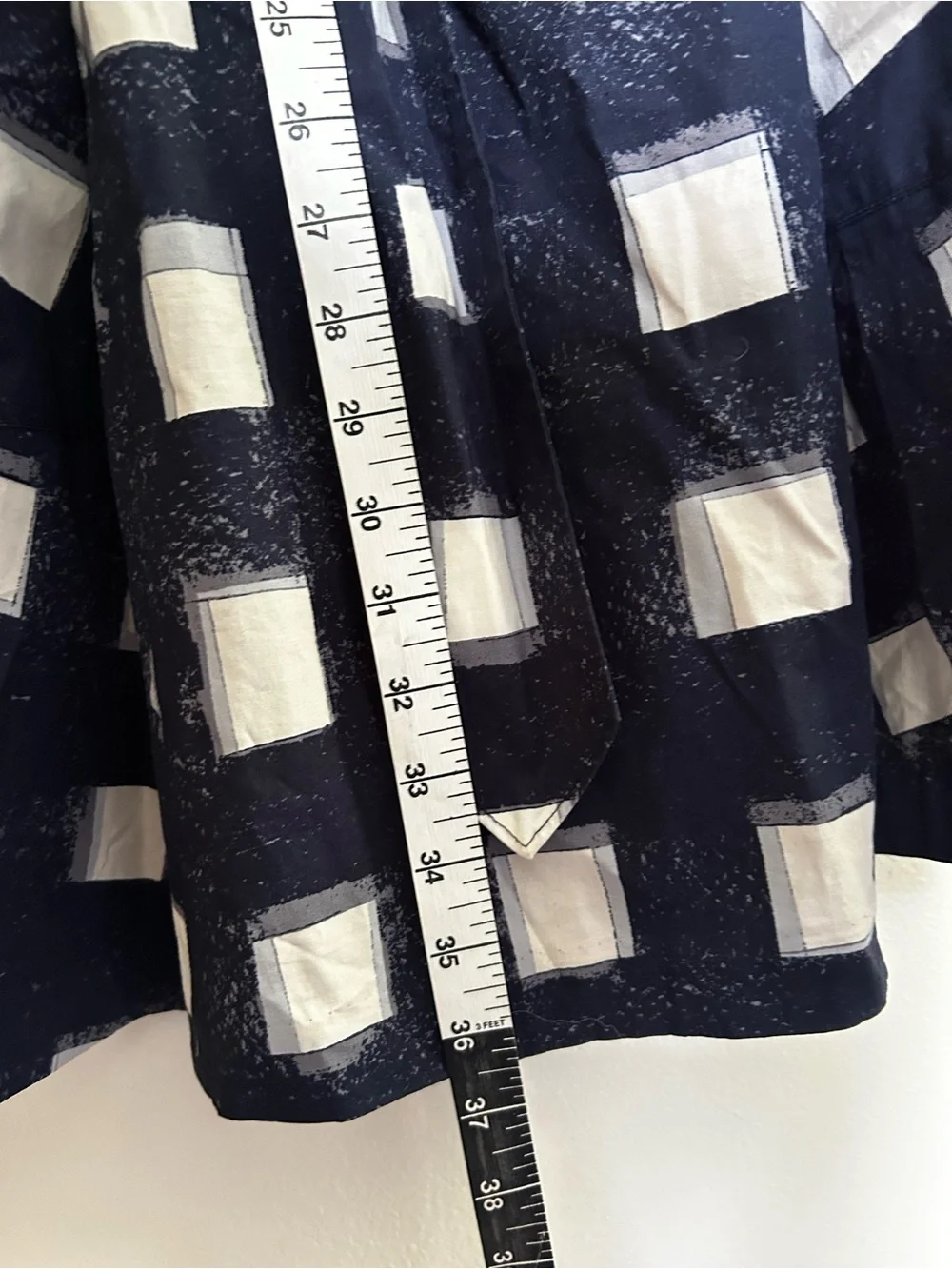 Tory Burch Navy and White Square-Print Short Sleeve Belted Dress Size 12